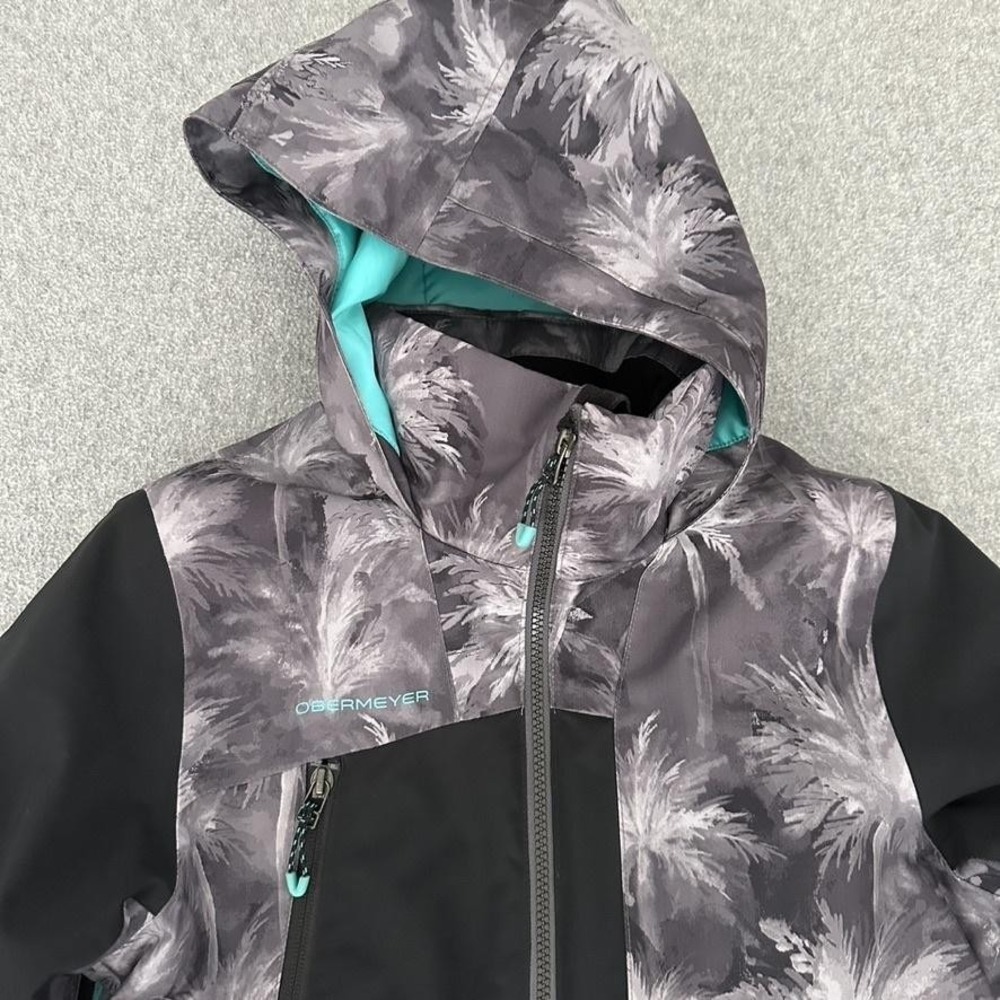 Obermeyer Ski Snow Jacket Teen Medium 10-12 Black‎ Floral Hooded Soft Shell - Picture 2 of 11